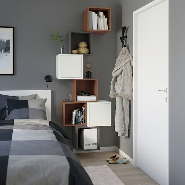 Ikea EKET - Wall-mounted cabinet combination, walnut effect/white dark grey, 80x35x210 cm