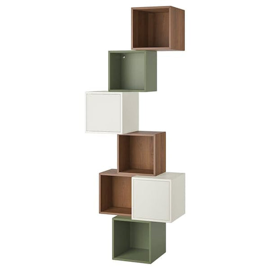 EKET - Wall-mounted cabinet combination, walnut effect/white grey-green, 80x35x210 cm - best price from Maltashopper.com 89521681