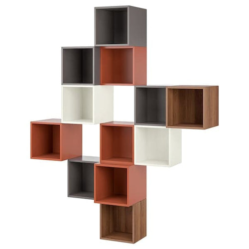 EKET - Wall-mounted cabinet combination, walnut effect, 175x35x210 cm