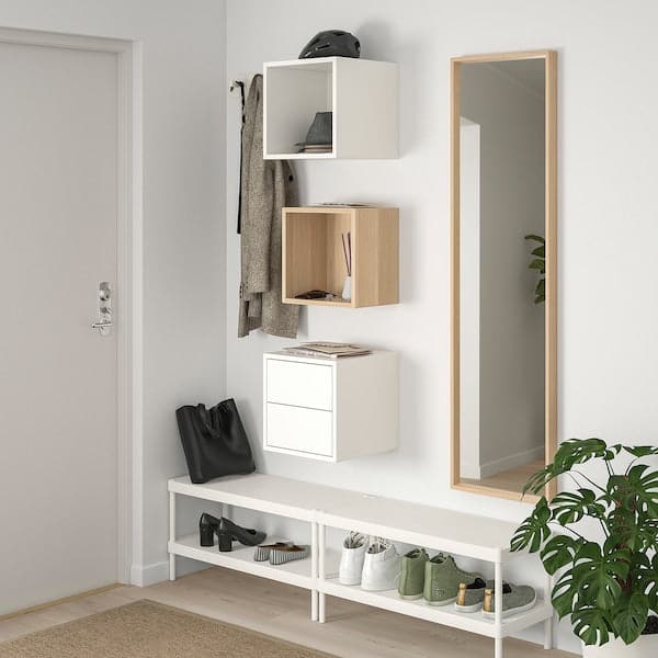 EKET - Wall-mounted storage combination, white stained oak effect/white