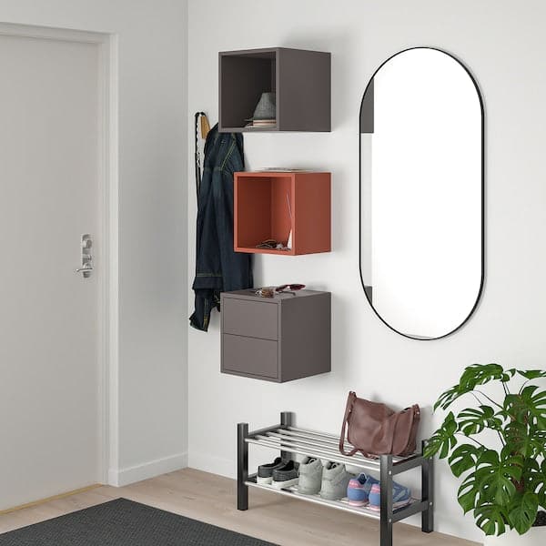 EKET - Wall-mounted storage combination, dark grey/red-brown