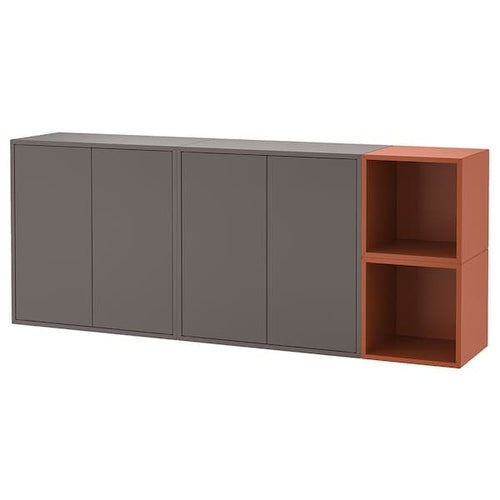 EKET - Wall-mounted cabinet combination, dark grey/red-brown, 175x35x70 cm