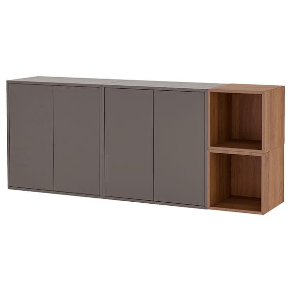 EKET - Wall-mounted cabinet combination, dark grey/walnut effect, 175x35x70 cm - best price from Maltashopper.com 29492747