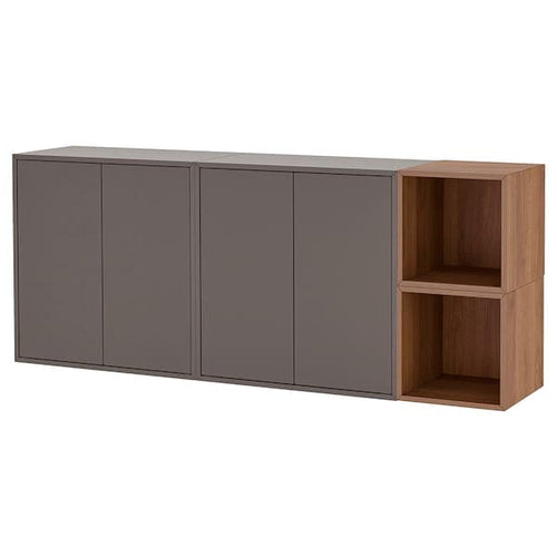 EKET - Wall-mounted cabinet combination, dark grey/walnut effect, 175x35x70 cm