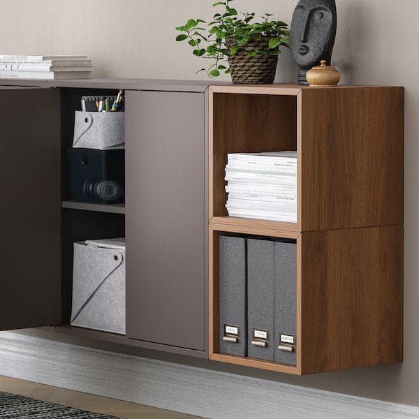 EKET - Wall-mounted cabinet combination, dark grey/walnut effect, 175x35x70 cm - best price from Maltashopper.com 29492747