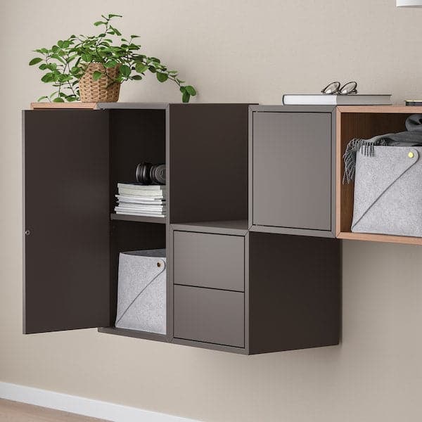 EKET - Wall-mounted cabinet combination, dark grey/walnut effect, 175x35x70 cm - best price from Maltashopper.com 49490337