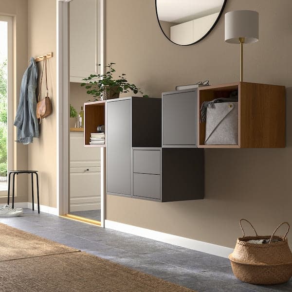 EKET - Wall-mounted cabinet combination, dark grey/walnut effect, 175x35x70 cm - best price from Maltashopper.com 49490337