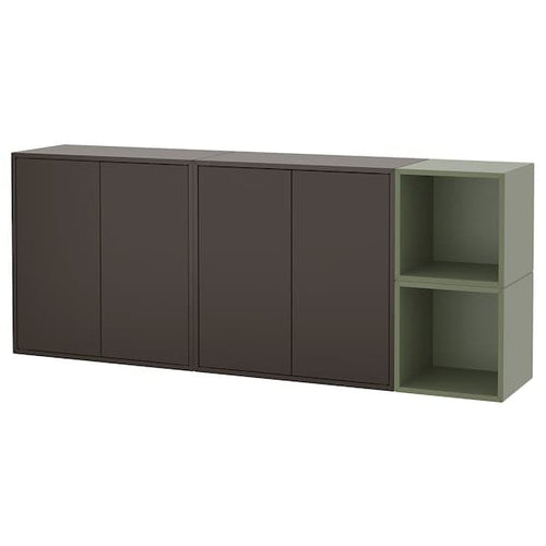 EKET - Wall-mounted cabinet combination, dark grey/grey-green, 175x35x70 cm