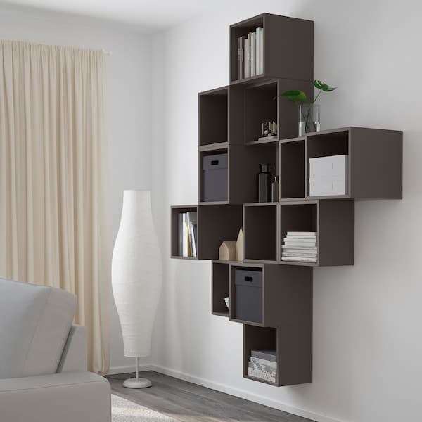 EKET - Wall-mounted cabinet combination, dark grey, 175x35x210 cm - best price from Maltashopper.com 79189150