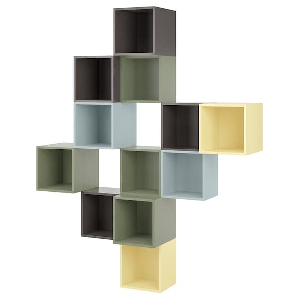 EKET - Wall-mounted cabinet combination, multicolour/dark grey, 175x35x210 cm - best price from Maltashopper.com 19521566
