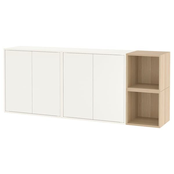 Ikea EKET - Wall-mounted cabinet combination, white/white stained oak effect, 175x35x70 cm