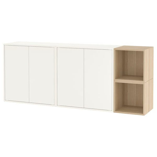 EKET - Wall-mounted cabinet combination, white/white stained oak effect, 175x35x70 cm