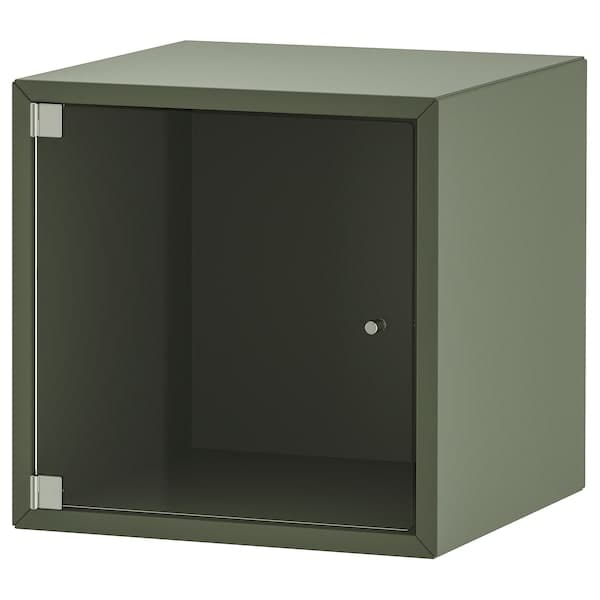 EKET - Wall cabinet with glass door, grey-green, 35x35x35 cm