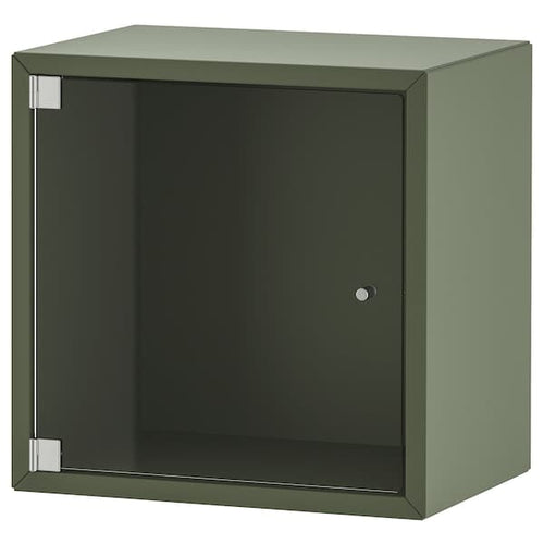EKET - Wall cabinet with glass door, grey-green, 35x25x35 cm