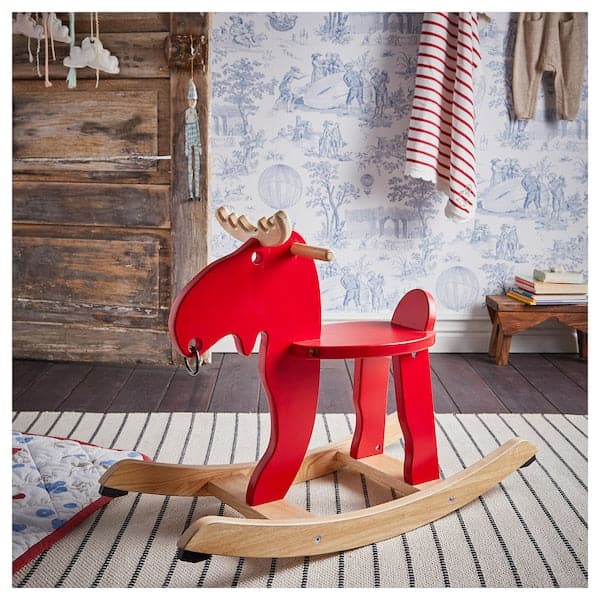 Ikea EKORRE - Rocking-moose, red/rubberwood