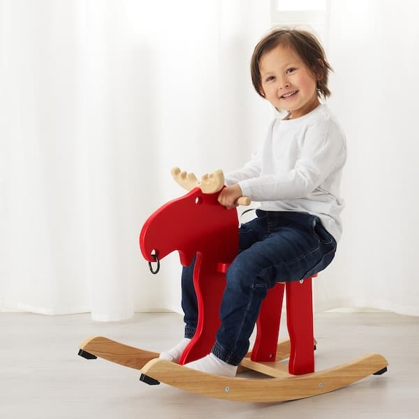 Ikea EKORRE - Rocking-moose, red/rubberwood