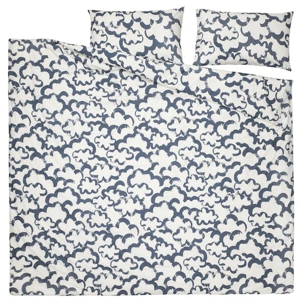 Ikea EKPURPURMAL - Duvet cover and 2 pillowcases, white blue/cloud, 240x220/50x80 cm