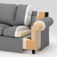 EKTORP - 3-seater sofa with chaise-longue, Hakebo dark grey , - best price from Maltashopper.com 89509028