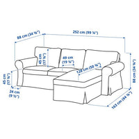 EKTORP - 3-seater sofa with chaise-longue, Hakebo dark grey , - best price from Maltashopper.com 89509028