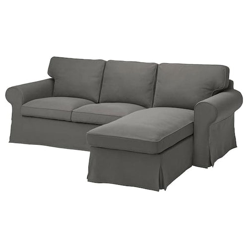 EKTORP - 3-seater sofa with chaise-longue, Hakebo dark grey ,