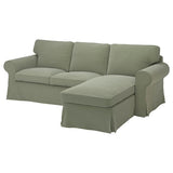 EKTORP 3-seat sofa with chaise longue, Hakebo grey-green, 252x88x88 cm