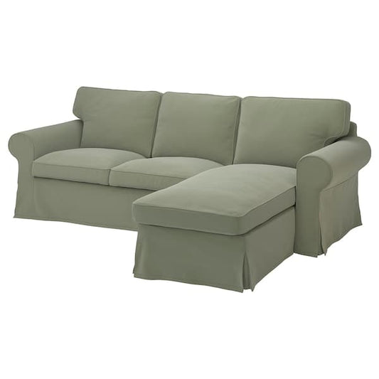 Ikea EKTORP - 3-seater sofa with chaise-longue, Hakebo grey-green ,
