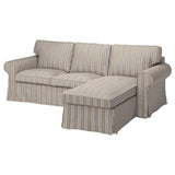EKTORP 3-seat sofa with chaise longue, Karlshov beige/multicolour, 252x88x88 cm