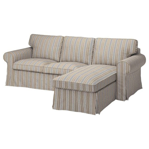 EKTORP - 3-seater sofa with chaise-longue, Karlshov beige/multicolour ,