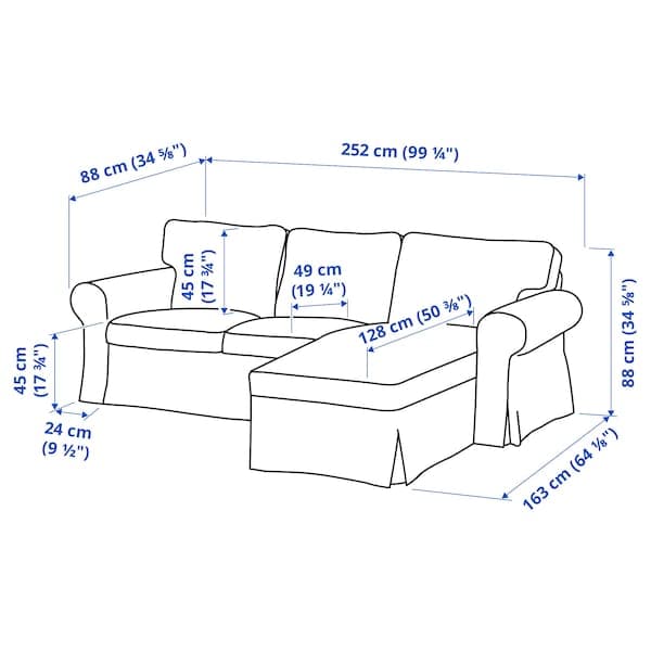 Ikea EKTORP - 3-seater sofa with chaise-longue, Kilanda light beige ,