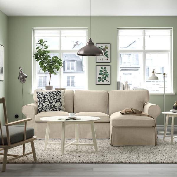 Ikea EKTORP - 3-seater sofa with chaise-longue, Kilanda light beige ,