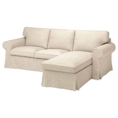 EKTORP - 3-seater sofa with chaise-longue, Kilanda light beige ,