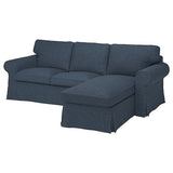 EKTORP 3-seat sofa with chaise longue, Kilanda dark blue, 252x88x88 cm