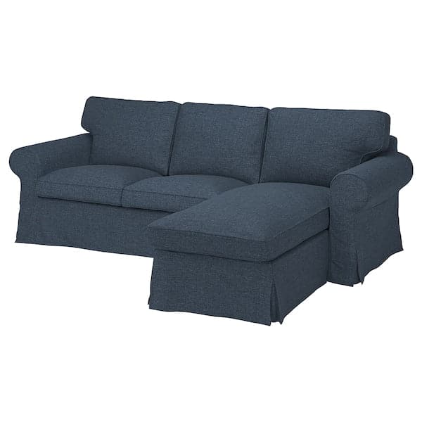 EKTORP - 3-seater sofa with chaise-longue, Kilanda dark blue ,