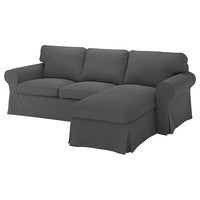 EKTORP 3-seat sofa, with chaise longue/Tallmyra medium grey, 252x88x88 cm