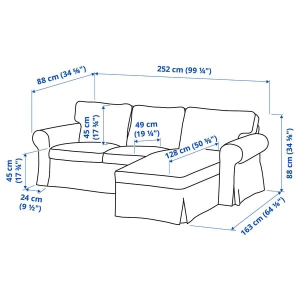 Ikea EKTORP - 3-seater sofa with chaise-longue/Tallmyra smoky grey ,