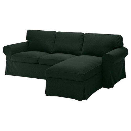 EKTORP - 3-seater sofa with chaise-longue/Tallmyra dark green ,
