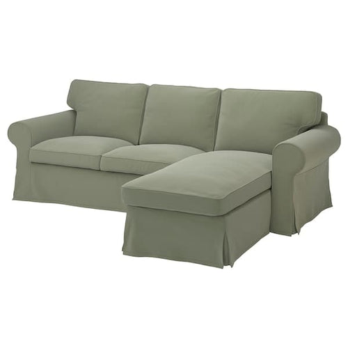 EKTORP - 3-seater sofa/chaise-longue cover, Hakebo grey-green ,