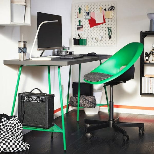 ELDBERGET / MALSKÄR Swivel chair and cushion, black green / dark gray ,