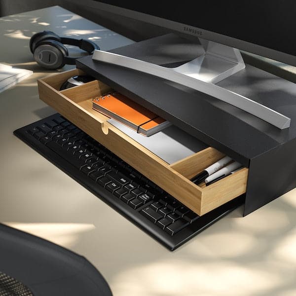 ELLOVEN - Monitor stand with drawer, anthracite - best price from Maltashopper.com 00485101