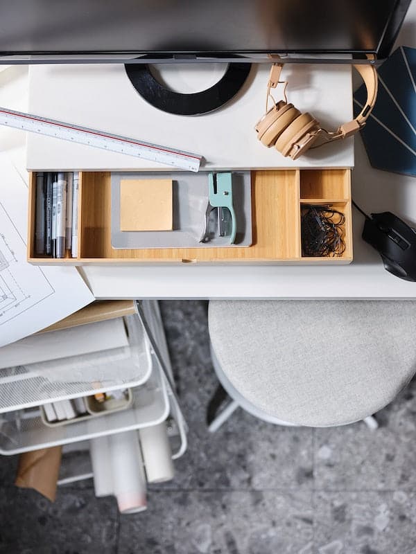 ELLOVEN - Monitor stand with drawer, white - best price from Maltashopper.com 50474770