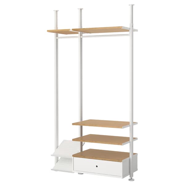 Ikea ELVARLI - Wardrobe combination, white/bamboo , 135x51x222-350 cm