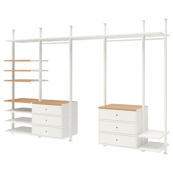 ELVARLI - Wardrobe combination, white/bamboo , 385x51x222-350 cm - best price from Maltashopper.com 99302895