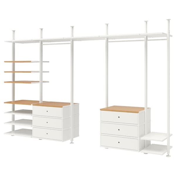 ELVARLI - Wardrobe combination, white/bamboo , 385x51x222-350 cm