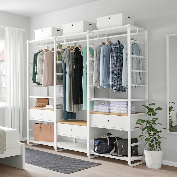 Ikea ELVARLI - Wardrobe combination, white/bamboo , 245x55x216 cm