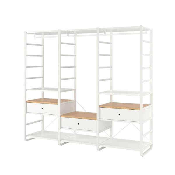 Ikea ELVARLI - Wardrobe combination, white/bamboo , 245x55x216 cm