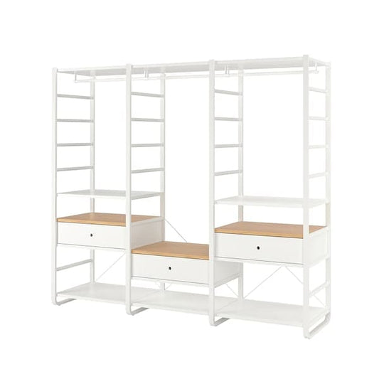 Ikea ELVARLI - Wardrobe combination, white/bamboo , 245x55x216 cm