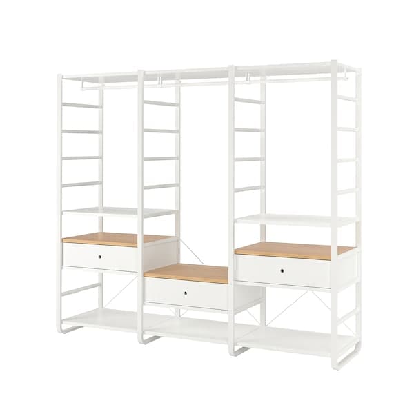 ELVARLI - Wardrobe combination, white/bamboo , 245x55x216 cm