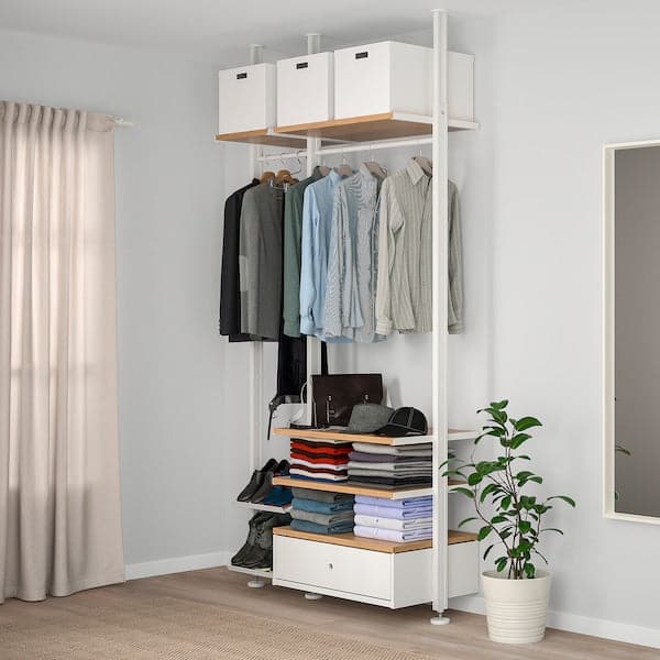 Ikea ELVARLI - Wardrobe combination, white/bamboo , 135x51x222-350 cm