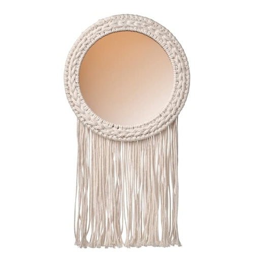 ENERGISKOG - Decorative mirror, with fringes/beige copper-colour, 26x48 cm