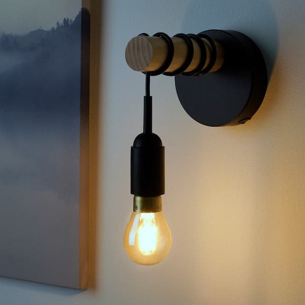 ENGARN Wall lamp, fixed installation - wood/metal black , - best price from Maltashopper.com 20519850